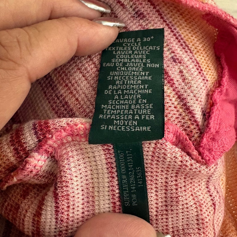 Lauren Ralph Lauren Top Women Pink Orange Striped Cotton Knit Zipper Shoulder XL - Picture 12 of 13